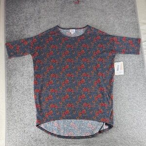 NWT LuLaRoe Irma Short Sleeve Shirt High Low Tunic Womens XXS Floral Gray Orange